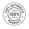 Circular badge with '100% Authentic Product' text on a white background